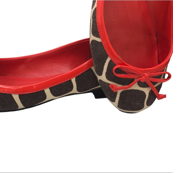 KATE SPADE Orange Brown Patent Leather Giraffe Print Bow Flats - Picture 7 of 7